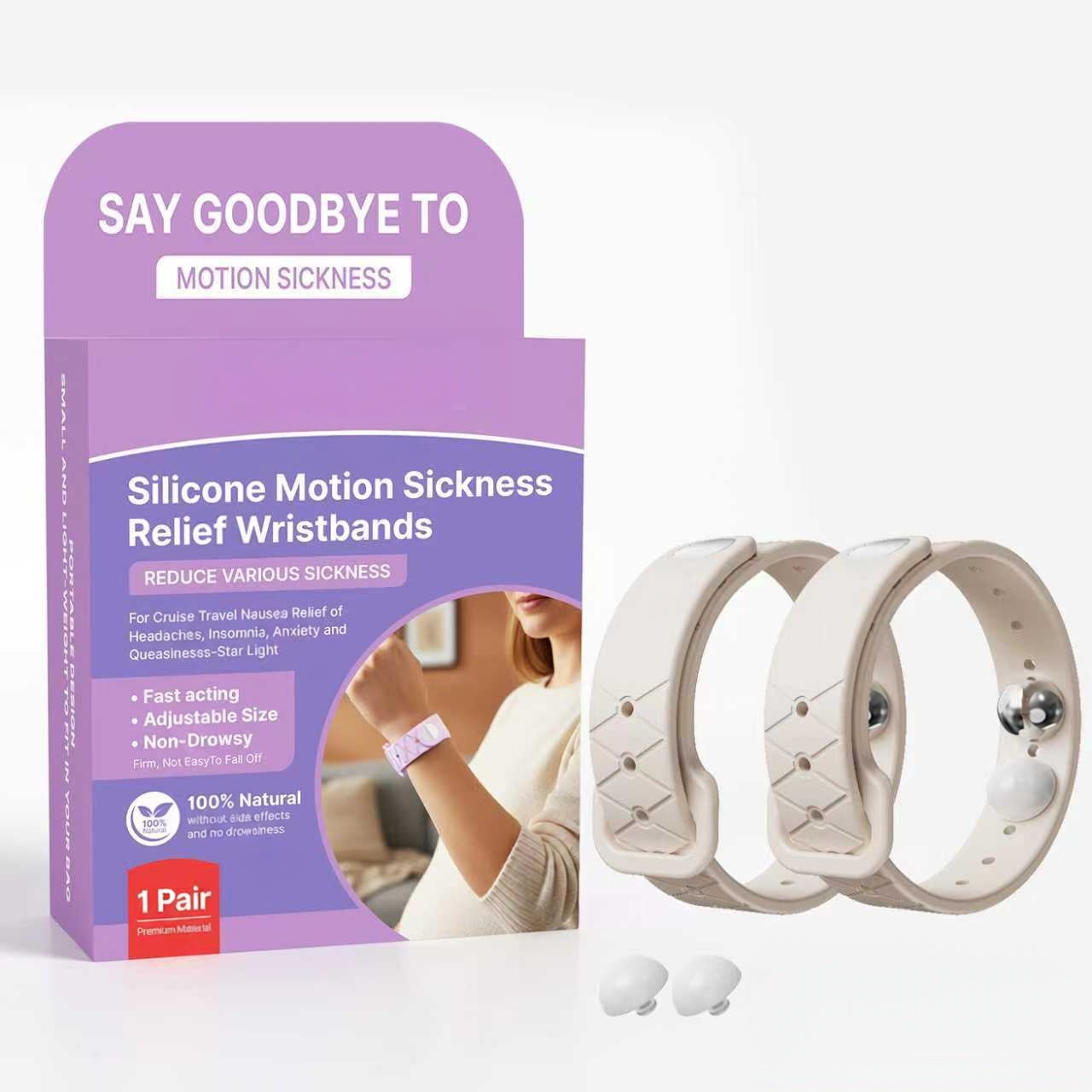 Silicone Anti-Motion Sickness Wristbands for Car Sickness, Seasickness & Morning Sickness, 100% Natural Relief
