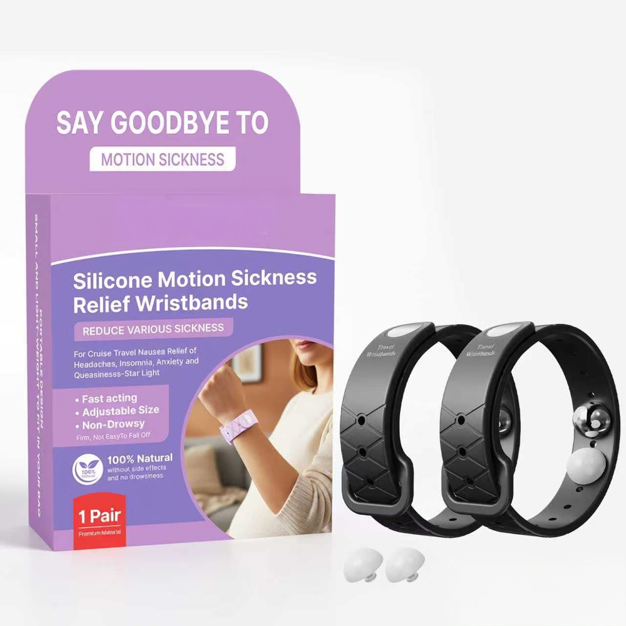 Silicone Anti-Motion Sickness Wristbands for Car Sickness, Seasickness & Morning Sickness, 100% Natural Relief