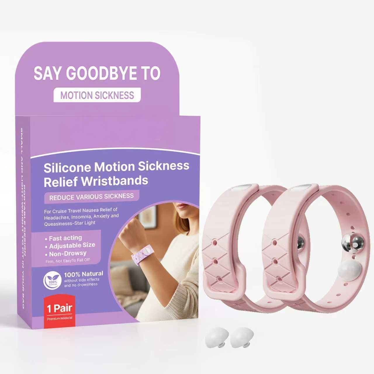 Silicone Anti-Motion Sickness Wristbands for Car Sickness, Seasickness & Morning Sickness, 100% Natural Relief
