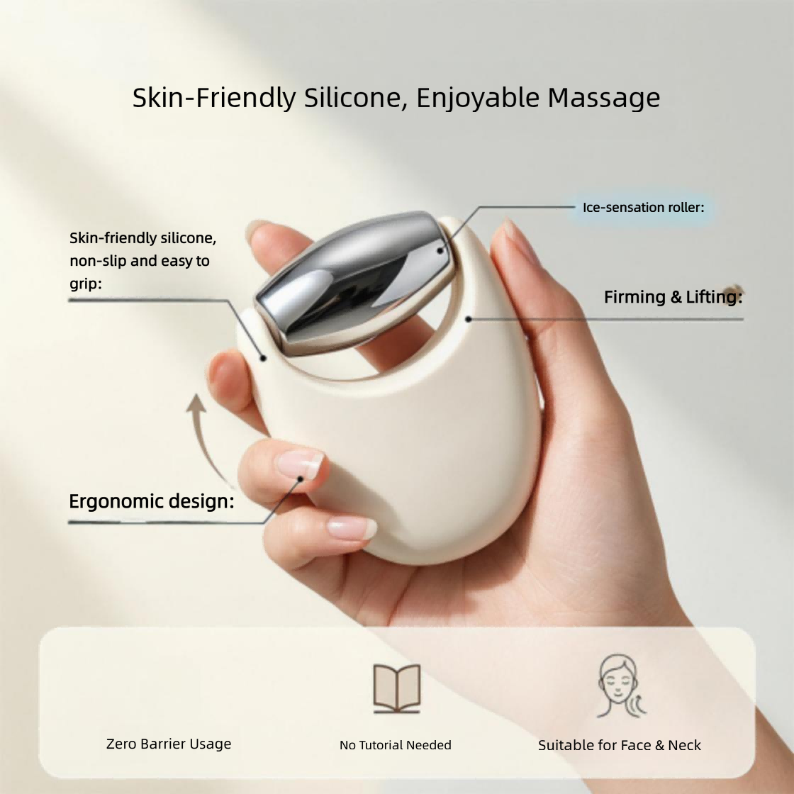 Silicone Zinc Alloy Facial Massage Roller -硅胶锌合金面部按摩滚轮